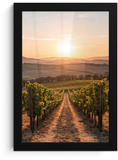 Poster in lijst - Fotolijst 20x30 cm - Posters - Wijngaard - Zonsondergang - Landschap - Posterlijst zwart - Decoratie - Wanddecoratie woonkamer - Muurdecoratie slaapkamer