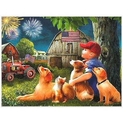 Peinture diamant ronde complète avec broderie de cour, bricolage, point de croix, mosaïque de garçon et de chien, image en strass 20X30CM beige
