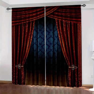 3D 2 stuks, Rode Gordijn Nacht Gotisch Kasteel Tunnel Digitale Bedrukte Gordijnen, Polyester Materiaal, Geschikt Voor Woonkamer, Kitc W65X60H(cm)X2Pcs&Grommet Top