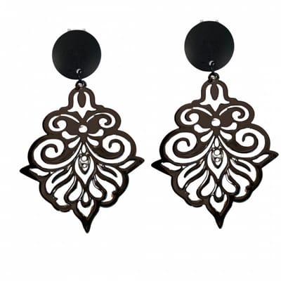 Clip oorbellen- Biles -zwart -hout- filigraan- geen gaatje- Charme Bijoux
