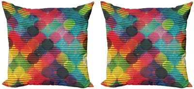 ABAKUHAUS Geometrisch Cirkel Kussenhoes – 2x45x45 cm – Dubbelzijdig Druk – Multicolor