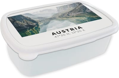 Broodtrommel Wit - Lunchbox - Brooddoos - Oostenrijk - Alpen - Water - Berg - 18x12x6 cm - Volwassenen