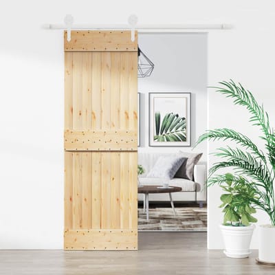 vidaXL - Schuifdeur - Natuurlijk - en - Wit - 70 - x - 210 - cm - Massief - Pine - Hout