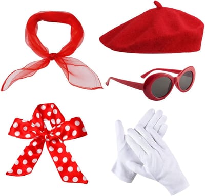 5-delige set met accessoires voor vrouwen in 50s stijl, retro kostuum, feestoutfit en cosplay benodigdheden