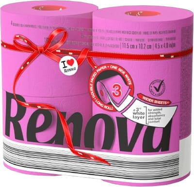Toiletpapier - Hygiënisch Papier - Dagelijks Gebruik - Drielaags Doubleface - Hogere Rollen - Fuchsia Wit