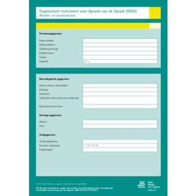 Diagnostisch Instrument Voor Apraxie Van De Spraak (Dias ) - Scoreformulieren - J. Feiken