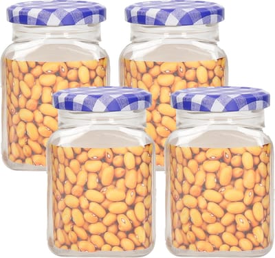 Plasticforte Weckpot/inmaakpot Classic - 4x - 375ml - kunststof - draaideksel - blauw - D7 x H11 cm