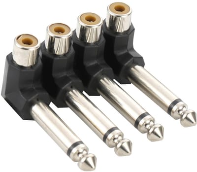 Haakse Audio Adapter - RCA naar 6.35mm - Muziek Verbinding - 90 Graden Hoek - 4 Stuks - Metaal