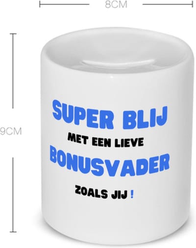 Akyol - super blij met een lieve bonusvader zoals jij Spaarpot - Papa - de liefste bonusvader - vader cadeautjes - vaderdag - verjaardag - geschenk - kado - 350 ML inhoud