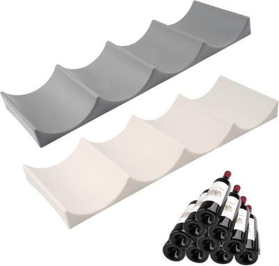Daity 2-delige flessenrekset voor de koelkast - antislip flessenrek voor de koelkast - stapelbaar flessenrek voor de koelkast - flessenrek voor dranken in de keukenkast - bierrek (wit en grijs)