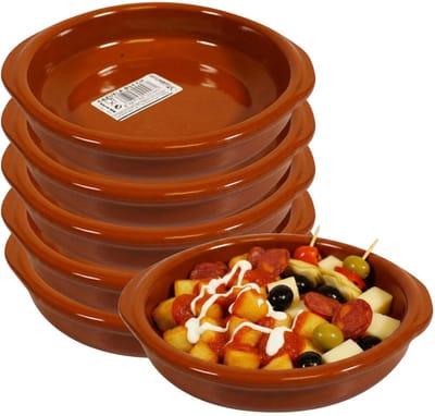 Excellent Houseware Tapas schaaltje Murcia - 6x - creme brulee - terracotta - 16 cm - borrelhapjes serveerschaaltje