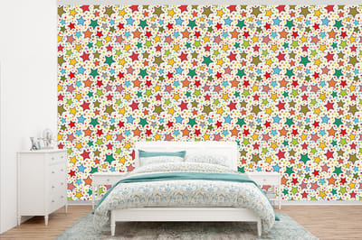 Behang - Fotobehang Patronen - Sterren - Kleuren - Jongens - Kinderen - Kids - Breedte 345 cm x hoogte 220 cm