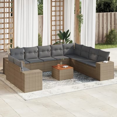 vidaXL - 11-delige - Tuinset - met - kussens - poly - rattan - beige