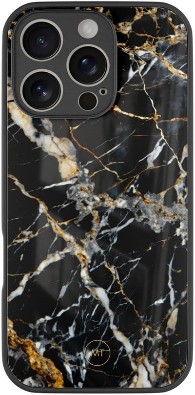 Hoesje geschikt voor iPhone 16 Pro - Black marble elegance - Luxe Hard Case - Marmer - Zwart - Mooie Telefoonhoesjes