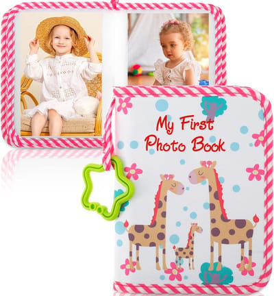 Babyfotoalbum - Stoffen fotoalbum - Baby's eerste fotoalbum - Herinneringsfotoalbum - Gebruiksvriendelijk - Roze - 18x14 cm - Geschikt voor pasgeborenen en peuters