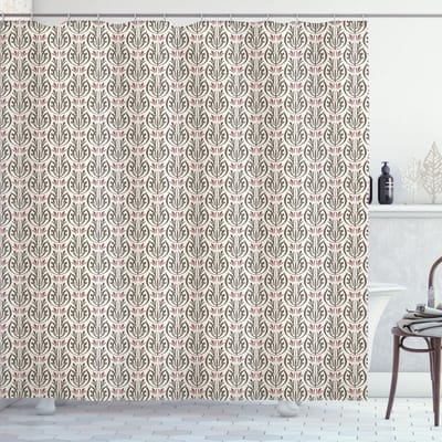 ABAKUHAUS Jugendstil douchegordijn – 175×200 cm – legergroen roze