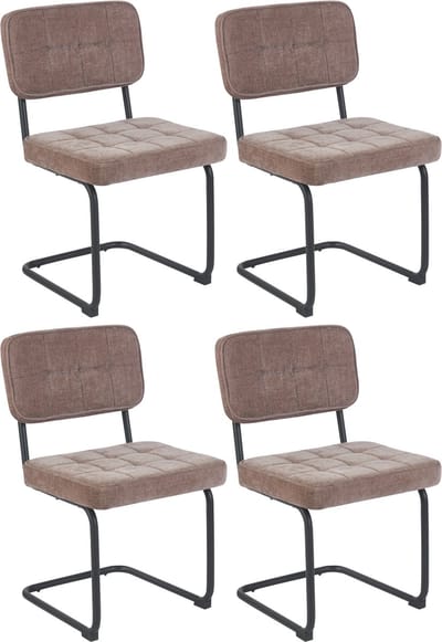 Colenis - Buisframe Stoel Kita - Eetkamerstoel - Set van 4 - Taupe - Chenille Stof - Metalen Frame - Industrieel Design