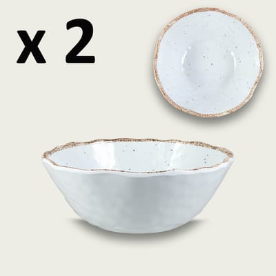 Arca TIERRA White - Set van 2 Melamine kommen Ø22xH9cm – licht in gewicht – makkelijk stapelbaar – voor binnen en buiten