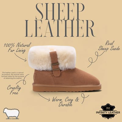 Dames enkellaarsjes van echt schapenvacht in bruin suède, winterlaarzen - Graniet