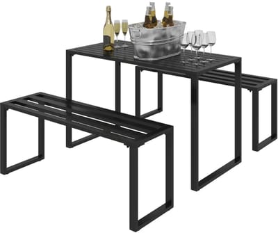 3-delige Biertafelset met Biertafel, 2 Bierbanken - Biertuinset voor 4 Personen - Bierbank - Picknicktafel - Biertentset - Tuinset - voor Terras, Balkon, Tuin, Camping - 110 cm lang - Zwart
