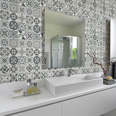 Zelfklevende tegelmuurstickers voor keuken en badkamer - 30 cementtegelstickers (AZULEJOS JUONAS) - 30 stickers 15x15cm