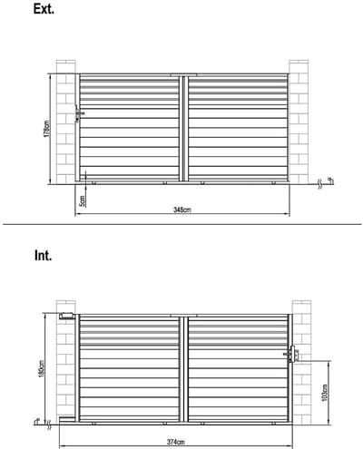 Vente-unique Elektrische schuifpoort in aluminium met jaloezievorm L374 x H180 cm donkergrijs - VIAZO
