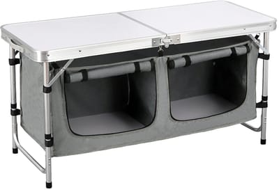RosaBloom opvouwbare picknicktafel - Campingtafel - Tuintafel - In hoogte verstelbaar - Met opbergtas - Kasten - 120x47x69,5 cm - Wit/Grijs