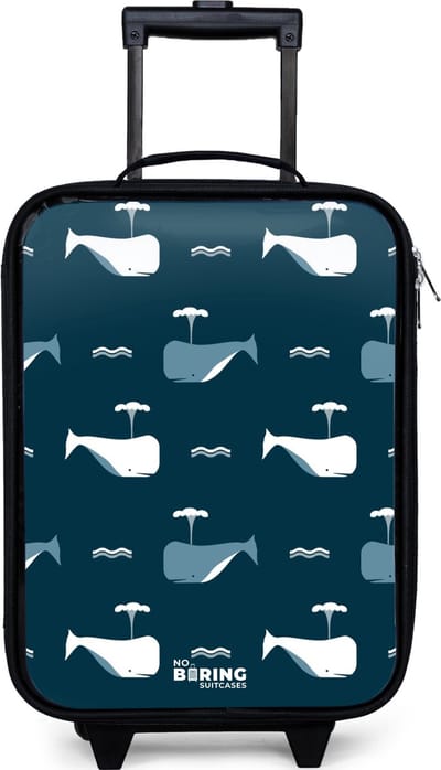 NoBoringSuitcases.com® - Kinderkoffer jongen - Kindertrolley meisje - Walvisweelde - Koffer kind lichtgewicht - Reiskoffer trolley voor kinderen - Koffertje met lichtgevende wieltjes - Rolkoffer zwart