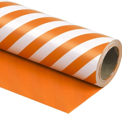 Omkeerbaar Oranje Inpakpapier - Dubbelzijdig Cadeaupapier | Strepen & Effen | Groot Formaat