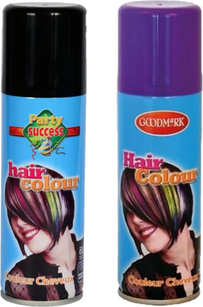 Goodmark Carnaval verkleed haarverf - haarspray - kleuren oranje en blauw - 125 ml per flacon - verven