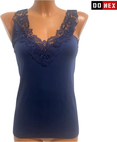 2 Pack dames hemd met KANT - 100% katoen - Marineblauw - Maat 4XL