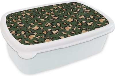 Broodtrommel Wit - Lunchbox Panter - Goud - Patronen - Luxe - Brooddoos 18x12x6 cm - Brood lunch box - Broodtrommels voor kinderen en volwassenen