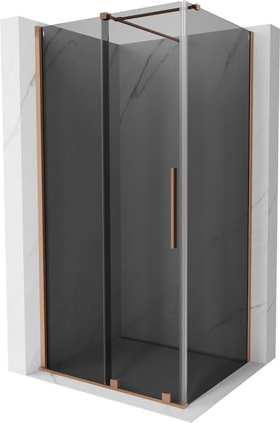 Mexen Velar schuifbare douchecabine 90 x 70 , grafiet, geborsteld koper - 871-090-070-41-65