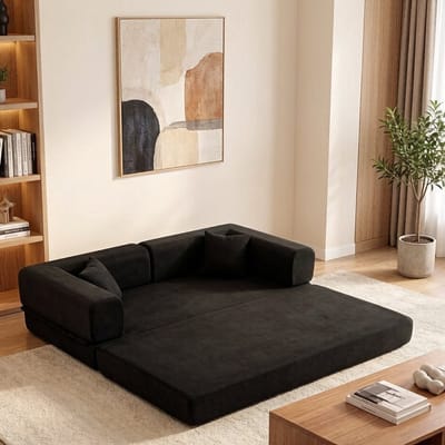 Slaapbank opvouwbaar met kussen - 3-zits - Zwart corduroy - Vaste frame, traagschuim - Antislip, geen montage - Geschikt voor woonkamer, slaapkamer en kleine ruimtes