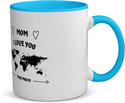 Akyol - mom i love you this much koffiemok - theemok - blauw - Mama - geweldige moeder - liefste moeder - verjaardag - cadeau - kado - bedankje - geschenk - 350 ML inhoud