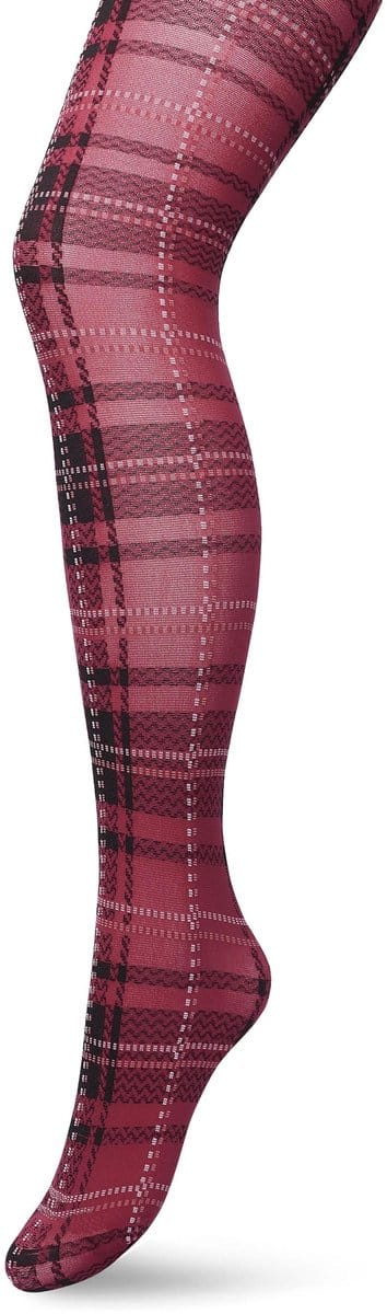 Bonnie Doon Dames Panty met Ruiten 80 Denier Donker Rood maat S/M - Ruit Motief - Ruitjes Print - Uitstekende pasvorm - Gladde Naden - London Checks Tights - Heerlijk Comfortabel - Bordeaux - Donkerrood - Rhododendron - BP211910.338