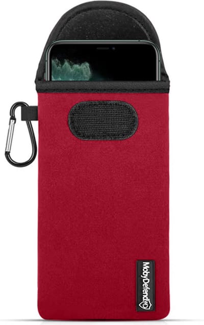 MobyDefend Hoesje - Geschikt voor iPhone X - Neopreen Pouch Met Karabijnhaak - Insteek - Riemlus - Rood