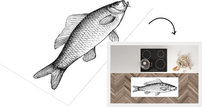 Keukenloper - Loper keuken - Illustratie van een karper vis - 120x50 cm - Keukenloper vinyl
