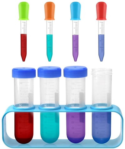 Kids Pipette Set met 9 Stuks - Plastic Pipettes van 5 ml voor Creatieve Laboratorium Experimenten, Inclusief Testbuizen en Stand