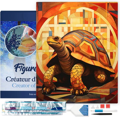 Figured'Art Diamond Painting set Volwassenen 40x50 cm met lijst Schildpad Art Deco - 5D DIY Art full drill vierkante diamant - Canvas al ingelijst