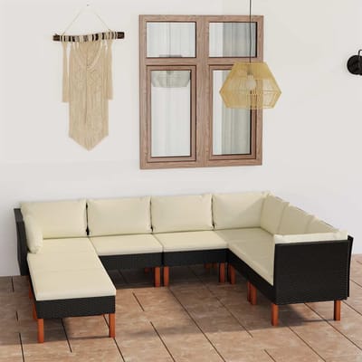 vidaXL - 8-delige - Loungeset - met - kussens - poly - rattan - zwart