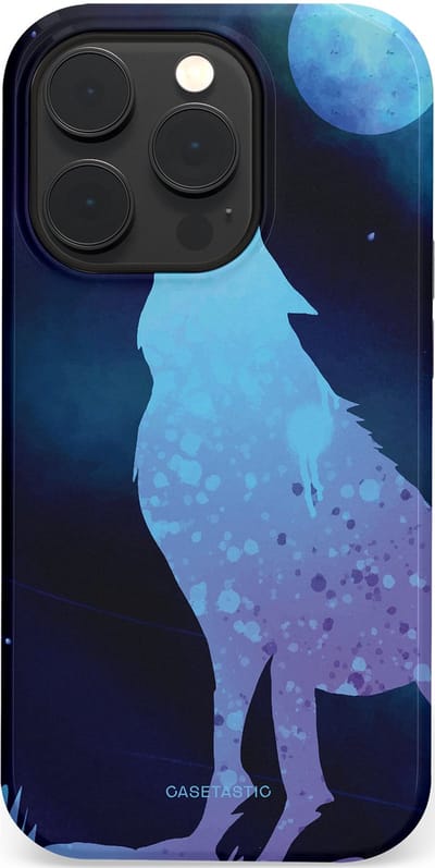 Casetastic Hoesje Geschikt voor Apple iPhone 14 Pro Magsafe - Stijlvolle Beschermende Duo-layer Case - Blauwe Wolvennacht