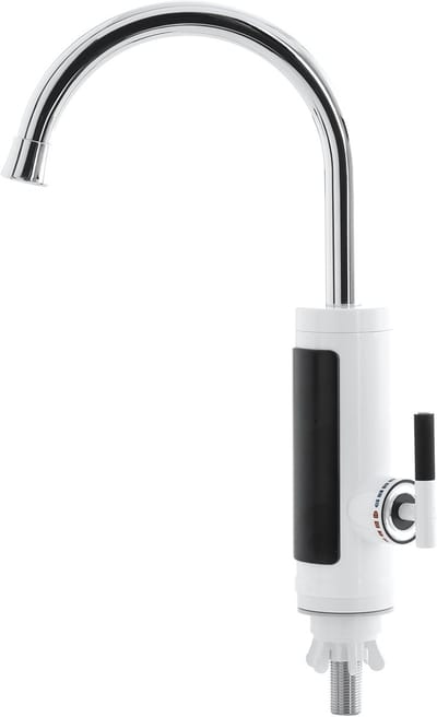 EASYmaxx Warm- en koudwaterkraan met doorstroomboiler, met digitale led-temperatuurweergave, ideaal voor werkplaats, garage, camping, tuin en terras, eenvoudige montage, wit/roestvrij staal