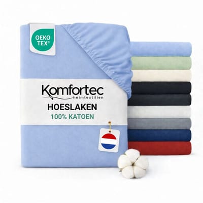 Komfortec Jersey Stretch Hoeslaken 120x200 cm - 23cm Matrasdikte- Rondom Elastiek - 100% Katoen - Lichtblauw
