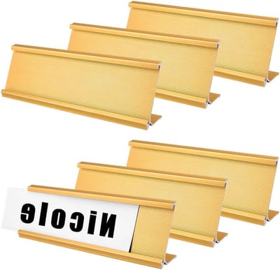 Set van 6 aluminium naamplaatjeshouders voor op het bureau - 180 x 31 x 53 mm - Gouden naamplaatjeshouder voor professioneel gebruik, inclusief lege naamplaten