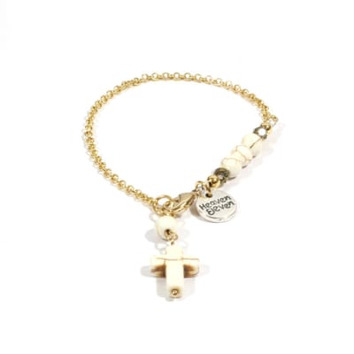 Heaven Eleven - dames armband - Ibiza - goudkleurig plating schakel 2mm - natuursteen - howliet - kruisje - 18cm