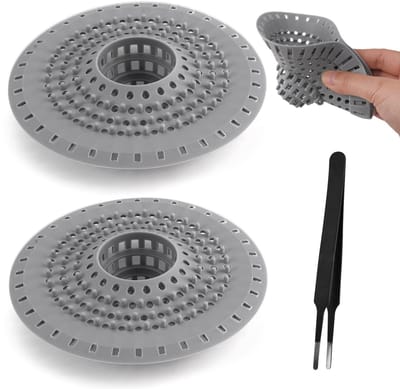 Dailygoods- Afvoerzeef Siliconen 12,5 cm - Haarvanger Douche - Afvoerstop - Antislip Zuignap - Flexibele Haarzeef - Complete Set met Pincet