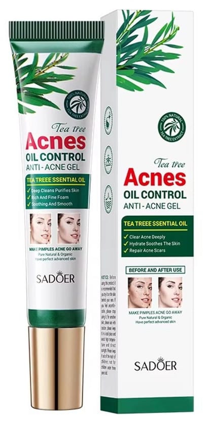 SADOER Acne & Puisten Gel | Premium Anti-Acne Creme | Tea Tree Olie Puistjes Gel | Professionele Acne Behandeling | Oliecontrole & Hydratatie | Poriën Verkleinen | Puistjes Verwijderen | Anti-Acne Gel | Acne Verzorging Vette Huid | Spot Treatment Gel