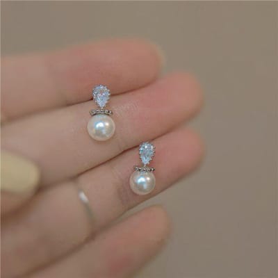 Boucles d'oreilles à tige en argent sterling 925 avec perles en cristal et goutte d'eau japonaises plaquées or 14 carats pour femmes, petites breloques fraîches, bijoux de fête argenté