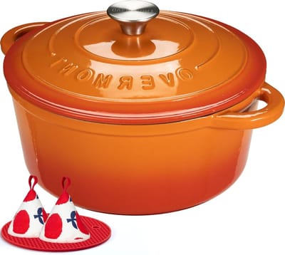 Braadpan Gietijzer - Stoofpan Emaille - Langzaam Garen - Uitstekende Warmteverdeling - 24 cm - Oranje